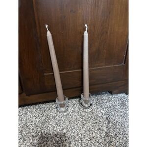 Vintage Clear Glass Taper Candle Holders Set of 2 Heavy Base Round Small 2 inch